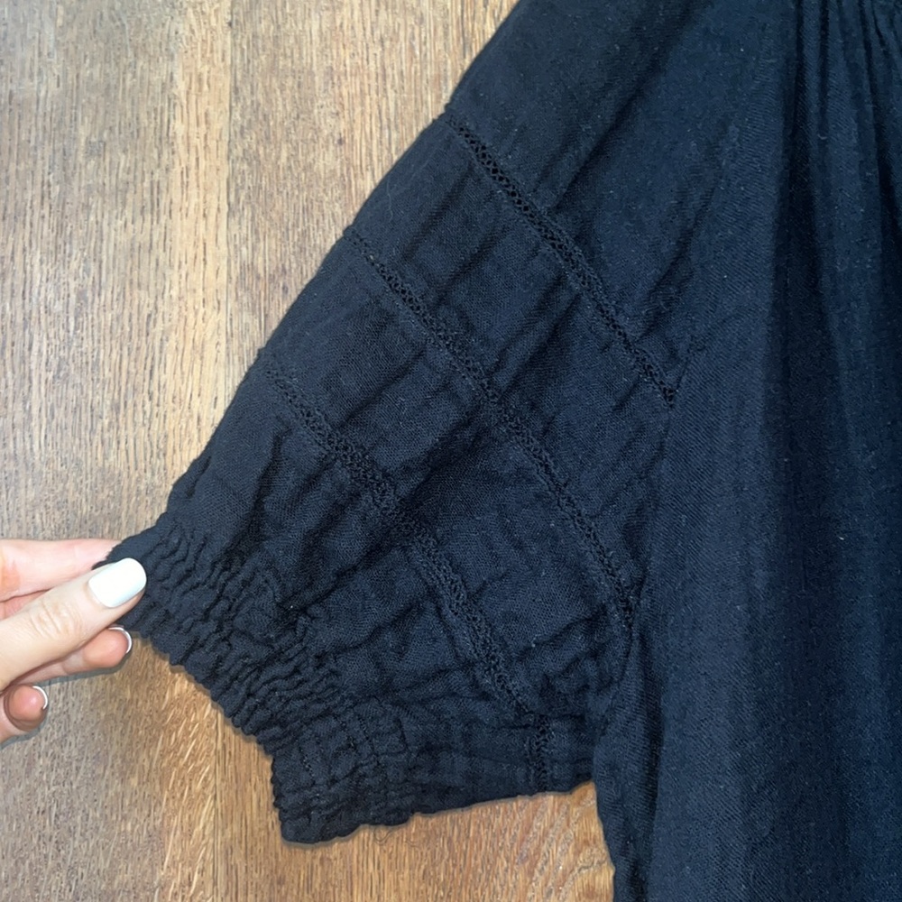 Sundays Colette Eyelet Puff Sleeve Blouse Top Womens 3 Black Cotton Tasseled - Picture 13 of 16